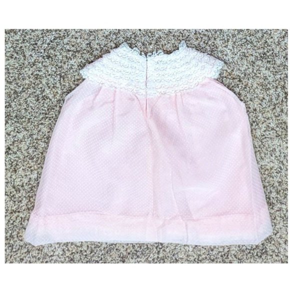 Vtg Baby Girl Pink Sheer Dot Swiss Dress Lace Frill Collar Handmade Size 6-12 mo - Picture 2 of 5